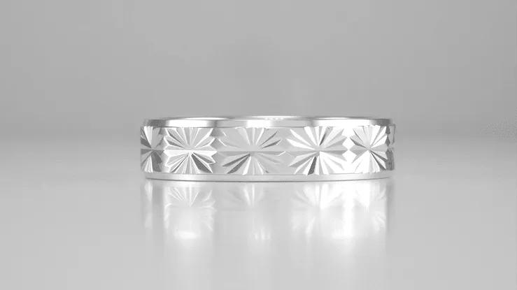 1960's Mid Century Carved Starbursts Low Profile Platinum Wedding Band - 5mm Wide