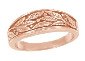 1960's Mid Century Design Men's 14 Karat Rose Gold Carved Olive Leaves Band - 6.8mm