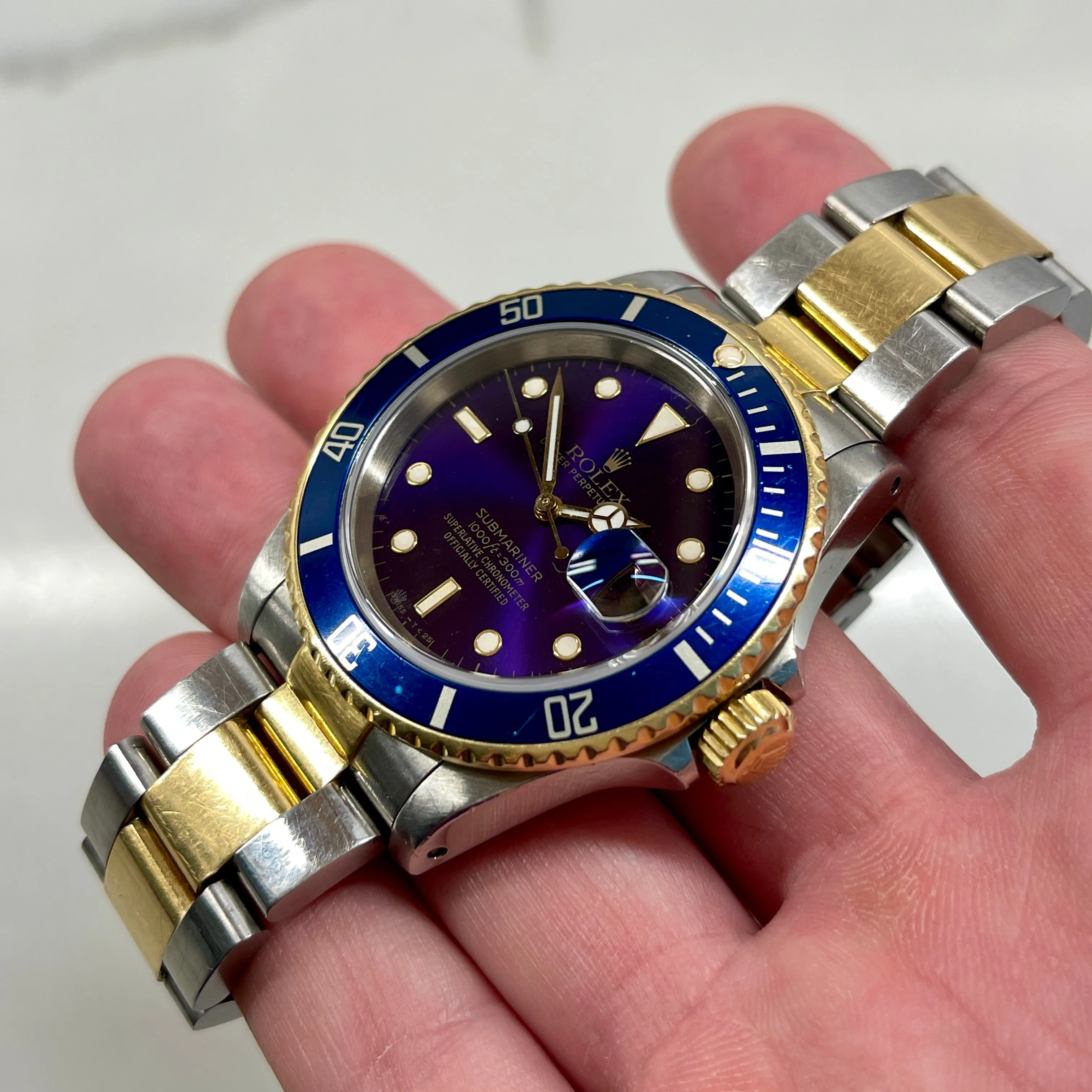 1988 Rolex Submariner Date 16613 Blue Purple Two Tone Oyster 18K Steel Wristwatch First Series