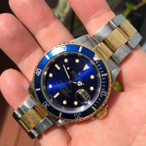 1988 Rolex Submariner Date 16613 Blue Purple Two Tone Oyster 18K Steel Wristwatch First Series