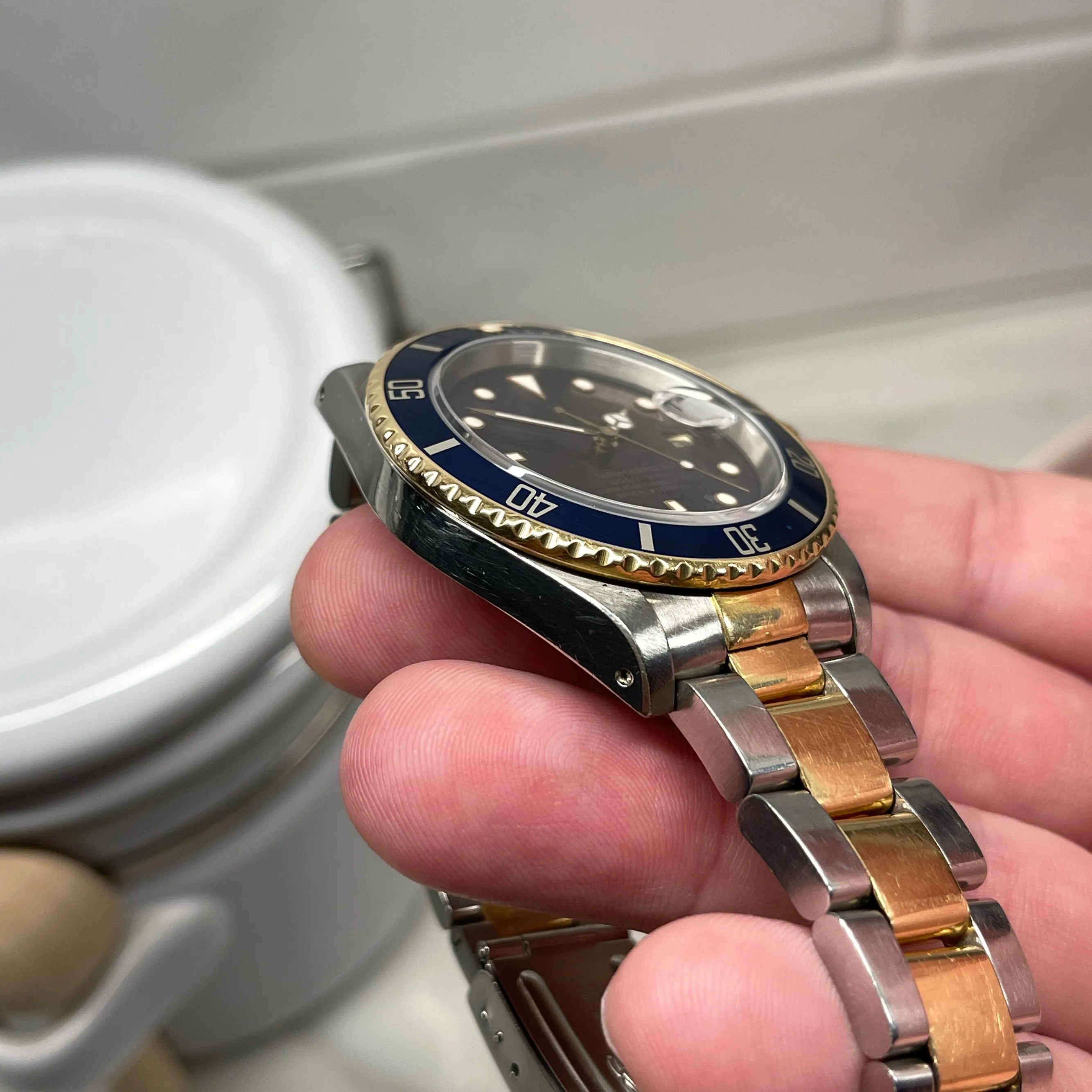 1988 Rolex Submariner Date 16613 Blue Purple Two Tone Oyster 18K Steel Wristwatch First Series