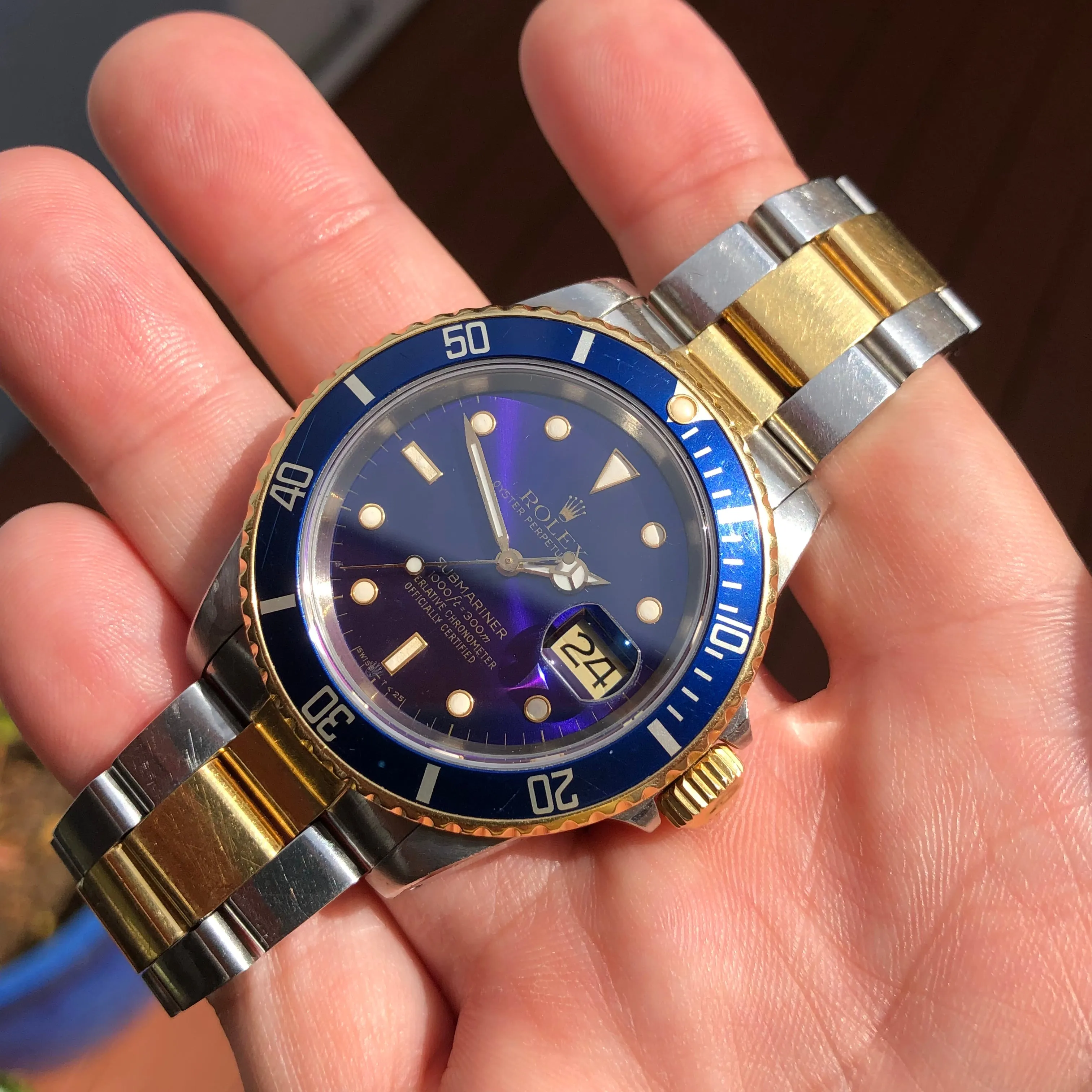 1988 Rolex Submariner Date 16613 Blue Purple Two Tone Oyster 18K Steel Wristwatch First Series