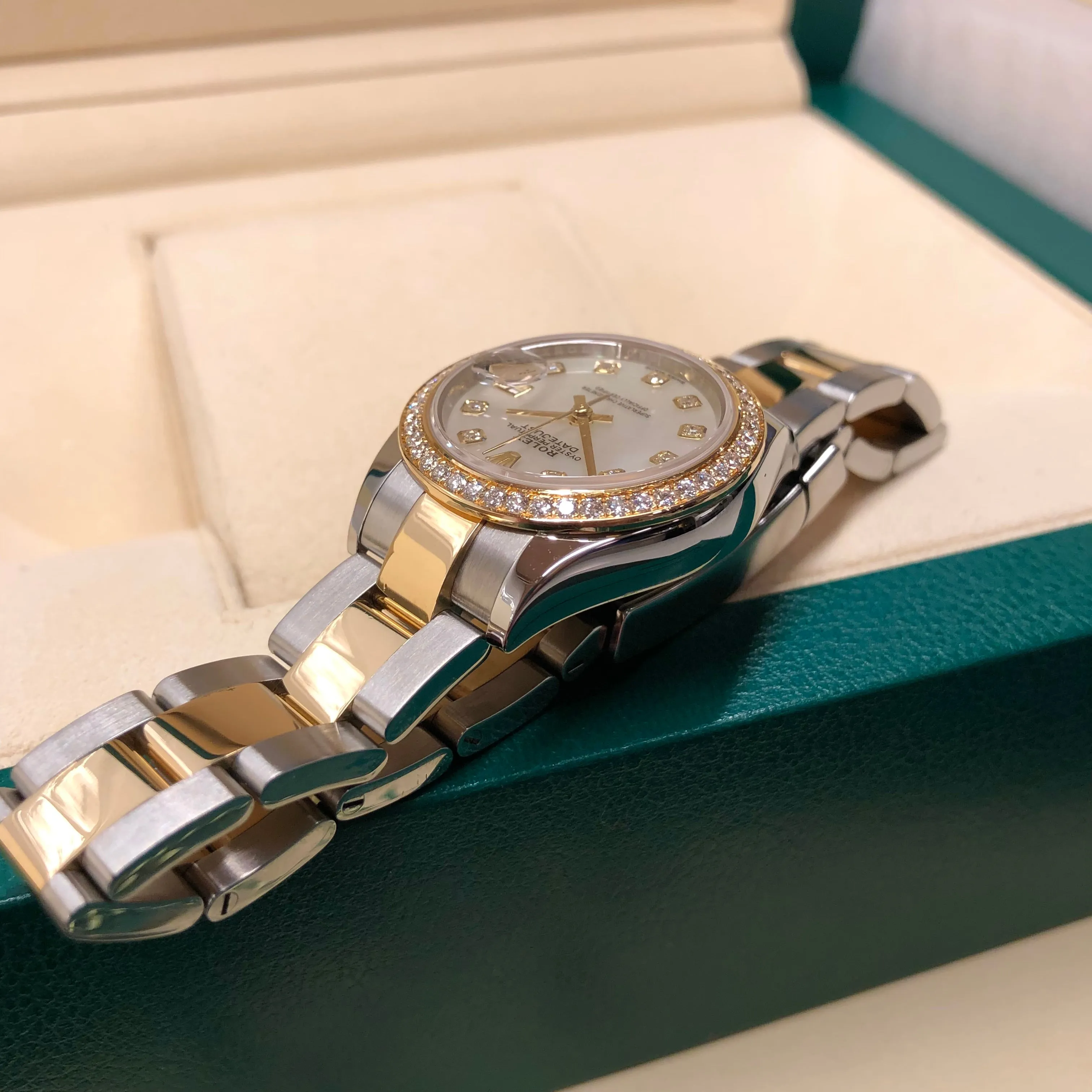 2019 Rolex Datejust 279383RBR Ladies Mother of Pearl Diamond Dial Bezel Oyster Two Tone Wristwatch Box Papers