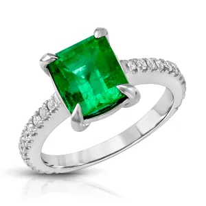 2.22 Ct. Emerald-Cut Emerald Solitaire Ring with Diamond Accents 14k  Gold