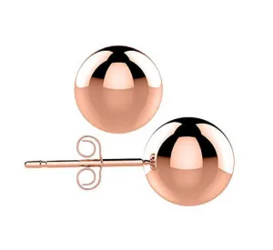 24K GP Rose Gold Round Ball Stud Earrings 316L Stainless Steel Women's 8mm