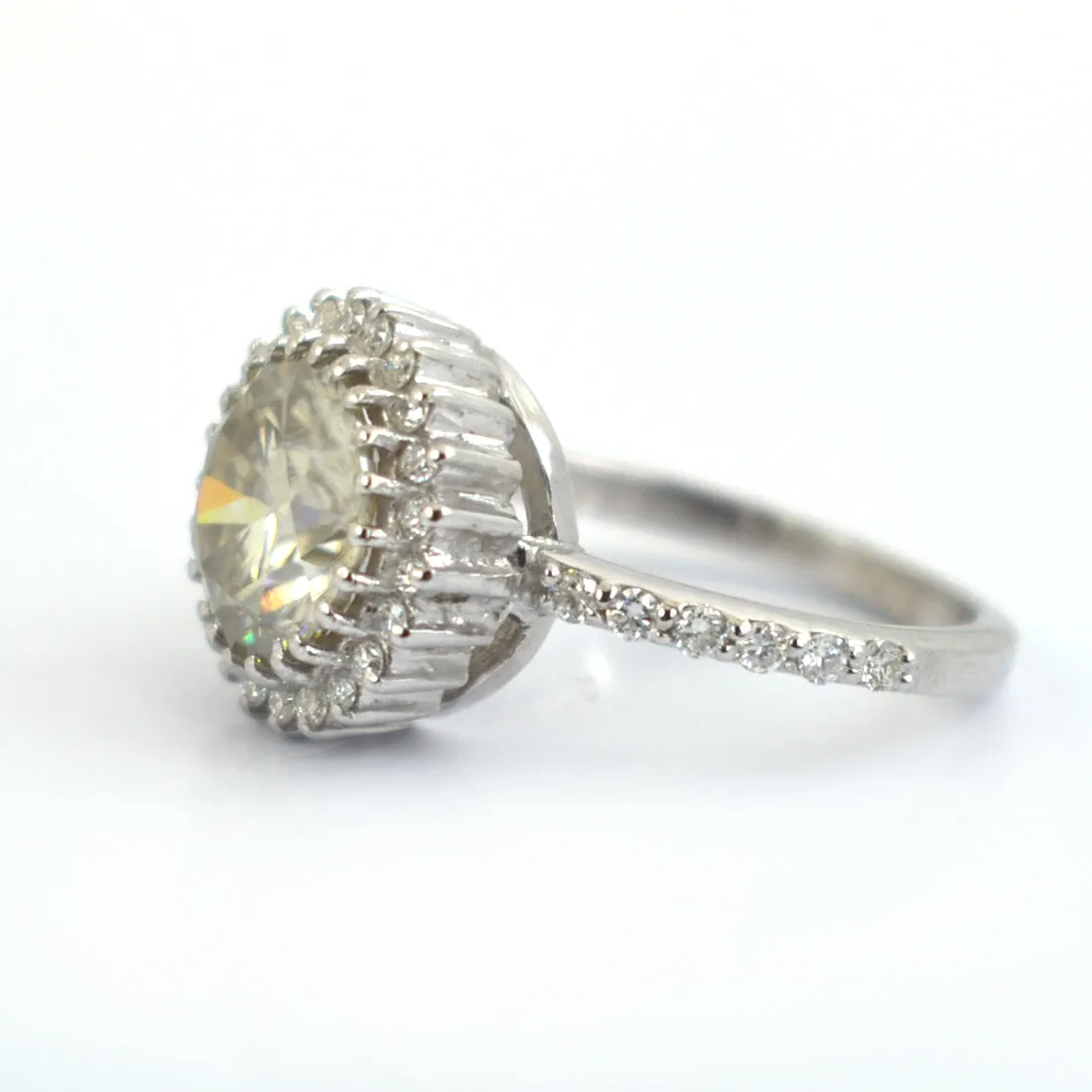 2.50 Ct Certified Gorgeous Off-White Diamond Ring with Diamond Accents, 100% Certified. Lovely Gift for Wife, Girlfriend