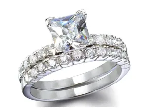 2.56 Princess Cut Wedding Ring Set Engagement Diamond Simulated 925 Sterling Silver