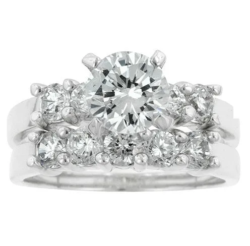 2.69ct Round Cut Wedding Ring Set Engagement Diamond Simulated CZ 925 Sterling Silver