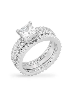 2.88ct Princess Cut Wedding Ring Set Engagement Diamond Simulated 925 Sterling Silver Platinum ep CZ