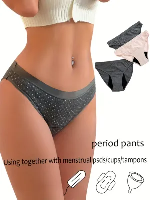 3 Pcs Women's Comfy Breathable Physiological Bikini Briefs, Water-absorbent Anti-leakage Sanitary Pants