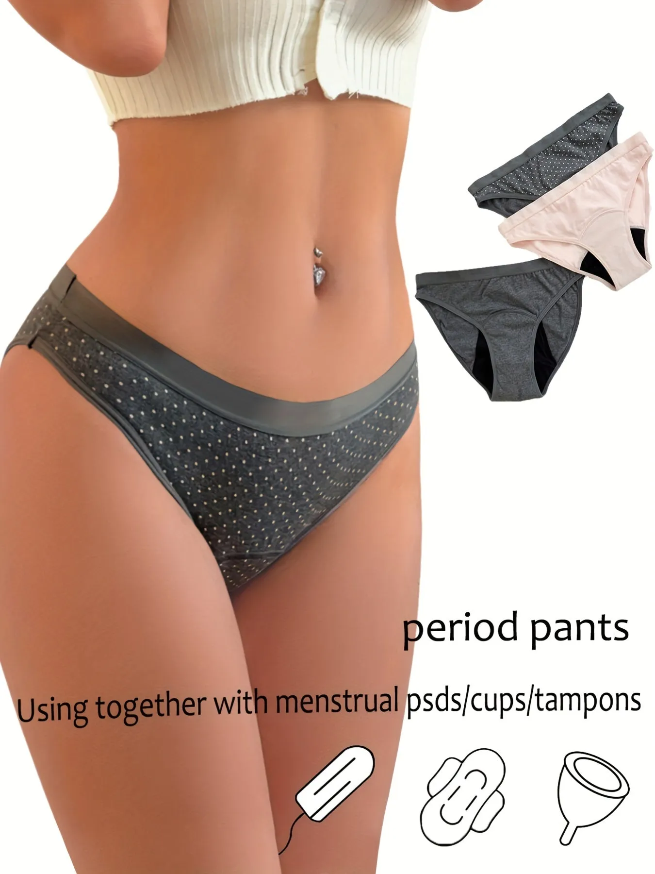 3 Pcs Women's Comfy Breathable Physiological Bikini Briefs, Water-absorbent Anti-leakage Sanitary Pants