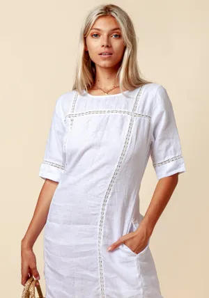 3/4 Sleeve Linen Dress With Lace Detail