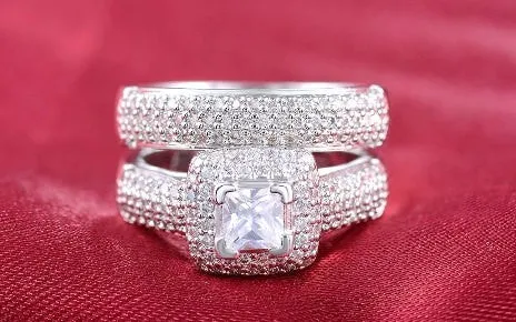 3.5 Princess Cut Wedding Ring Set Engagement Diamond Simulated 925 Sterling Silver Platinum ep CZ