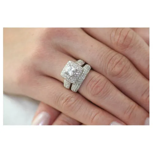 3.5 Princess Cut Wedding Ring Set Engagement Diamond Simulated 925 Sterling Silver Platinum ep CZ
