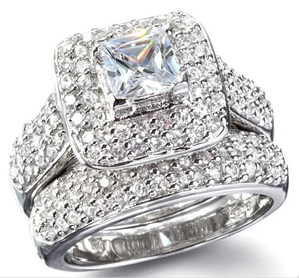 3.5 Princess Cut Wedding Ring Set Engagement Diamond Simulated 925 Sterling Silver Platinum ep CZ
