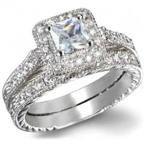 3.55 Princess Cut Wedding Ring Set Engagement Diamond Simulated 925 Sterling Silver Platinum ep CZ