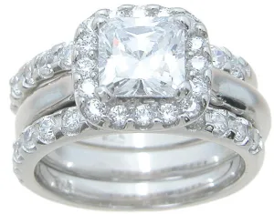 3.5C 3PC Princess Cut Womens Diamond Simulated Wedding Ring Set Engagement  Sterling Silver