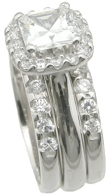 3.5C 3PC Princess Cut Womens Diamond Simulated Wedding Ring Set Engagement  Sterling Silver