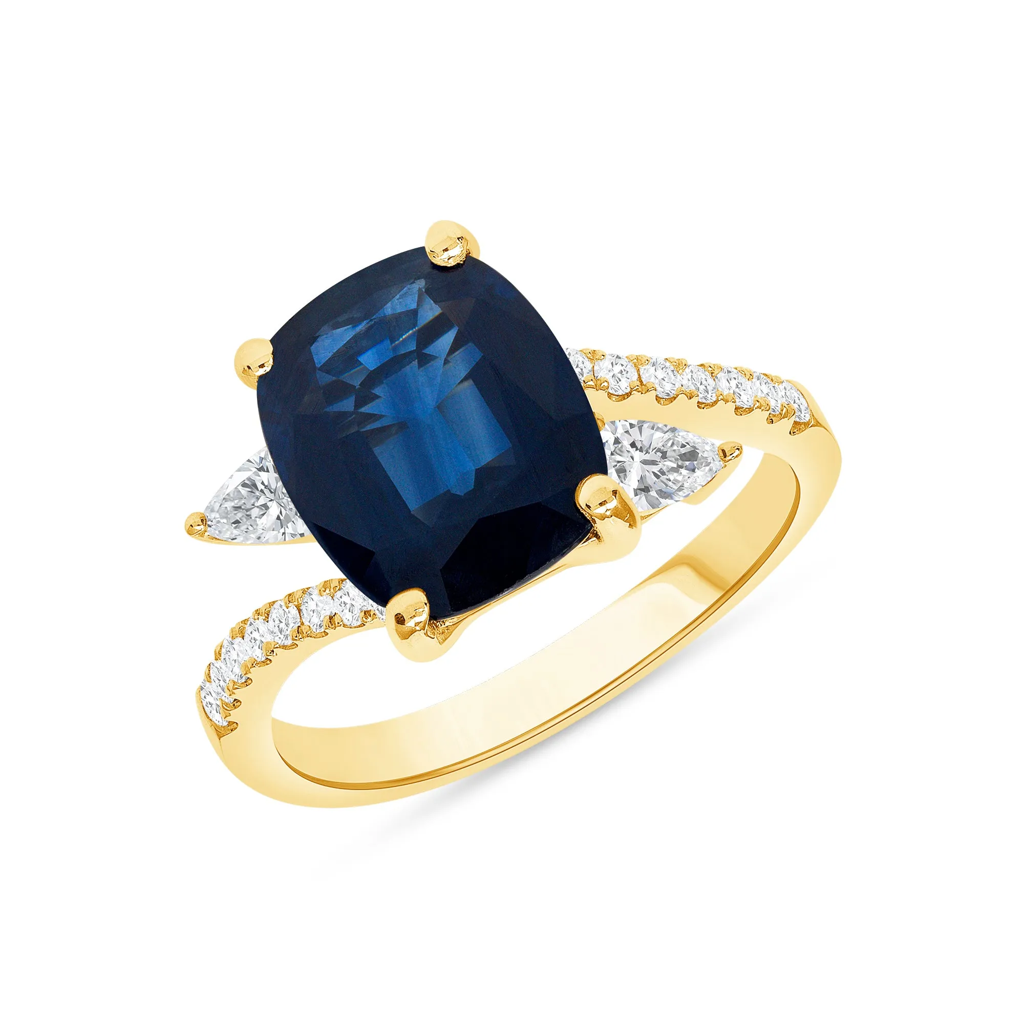 3.65 Ct. Cushion-Cut Sapphire Solitaire Ring with 0.53 Ct. Diamond Accents 18k Yellow Gold
