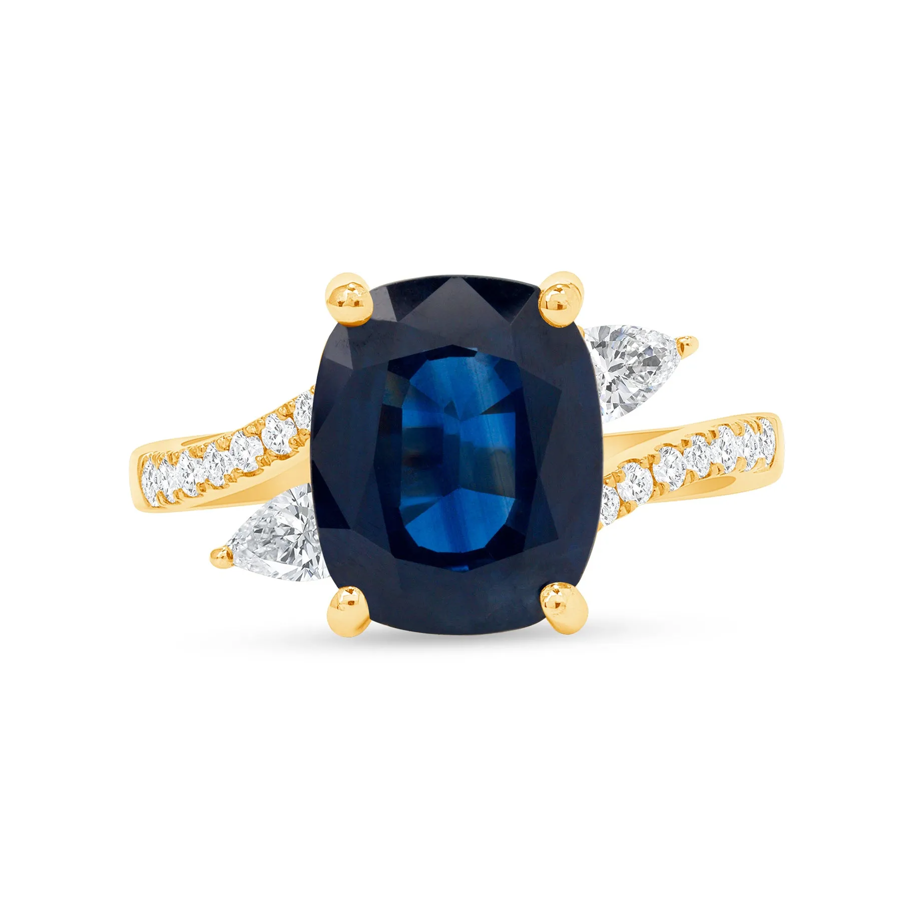 3.65 Ct. Cushion-Cut Sapphire Solitaire Ring with 0.53 Ct. Diamond Accents 18k Yellow Gold