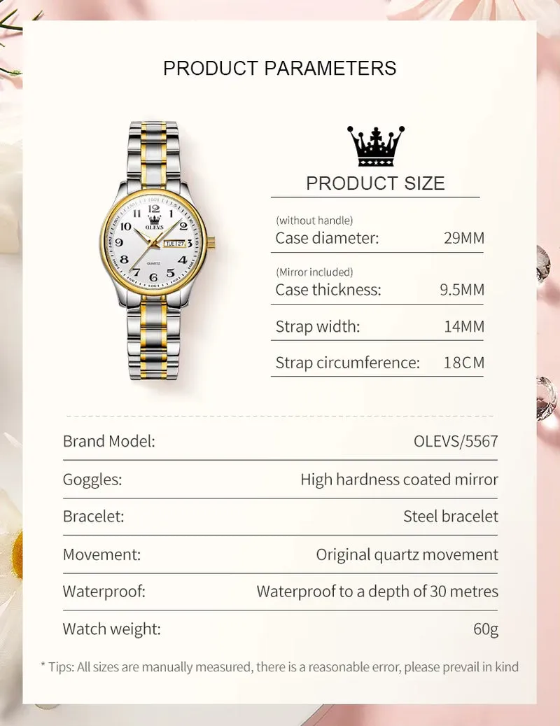 5567 Women'S Watch Original Luxury Brand Stainless Steel Waterproof Quartz Women'S Watch Elegant Date Zhou Women'S Watches