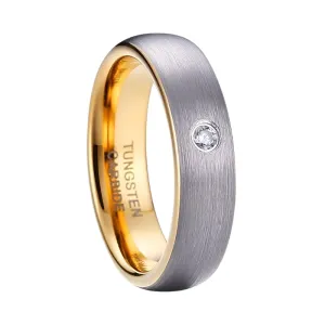 5mm Simple Dome Brushed Finished Tungsten Carbide Women's Wedding Band with Created Diamond