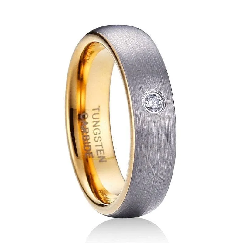 5mm Simple Dome Brushed Finished Tungsten Carbide Women's Wedding Band with Created Diamond