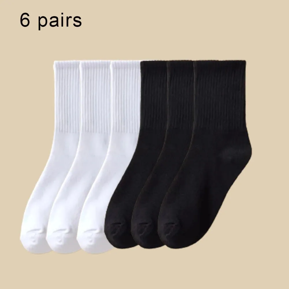 6 Pairs Women's Mid-Tube Socks - Solid Color, Autumn Winter Breathable Sport Sweat Absorbent Socks