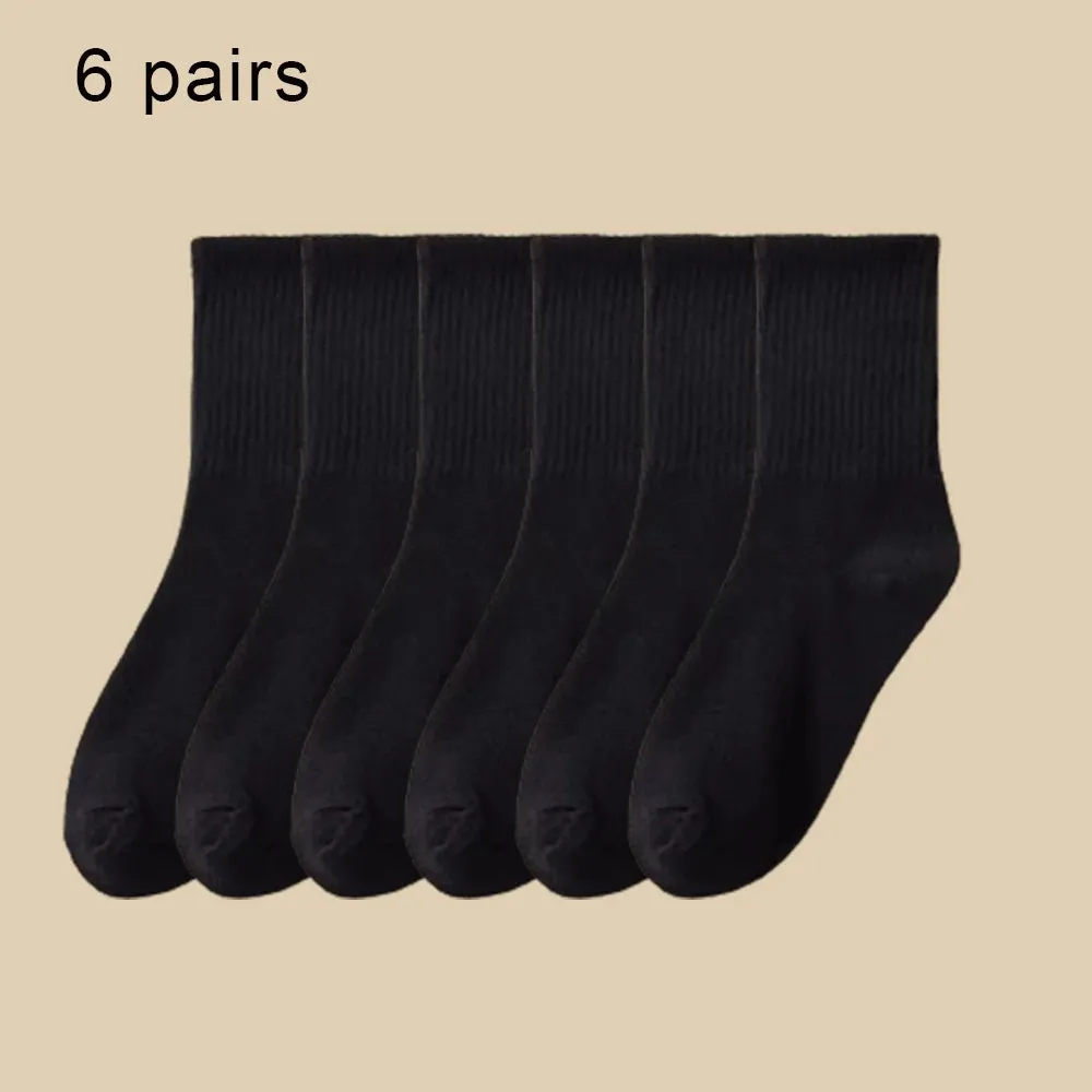 6 Pairs Women's Mid-Tube Socks - Solid Color, Autumn Winter Breathable Sport Sweat Absorbent Socks