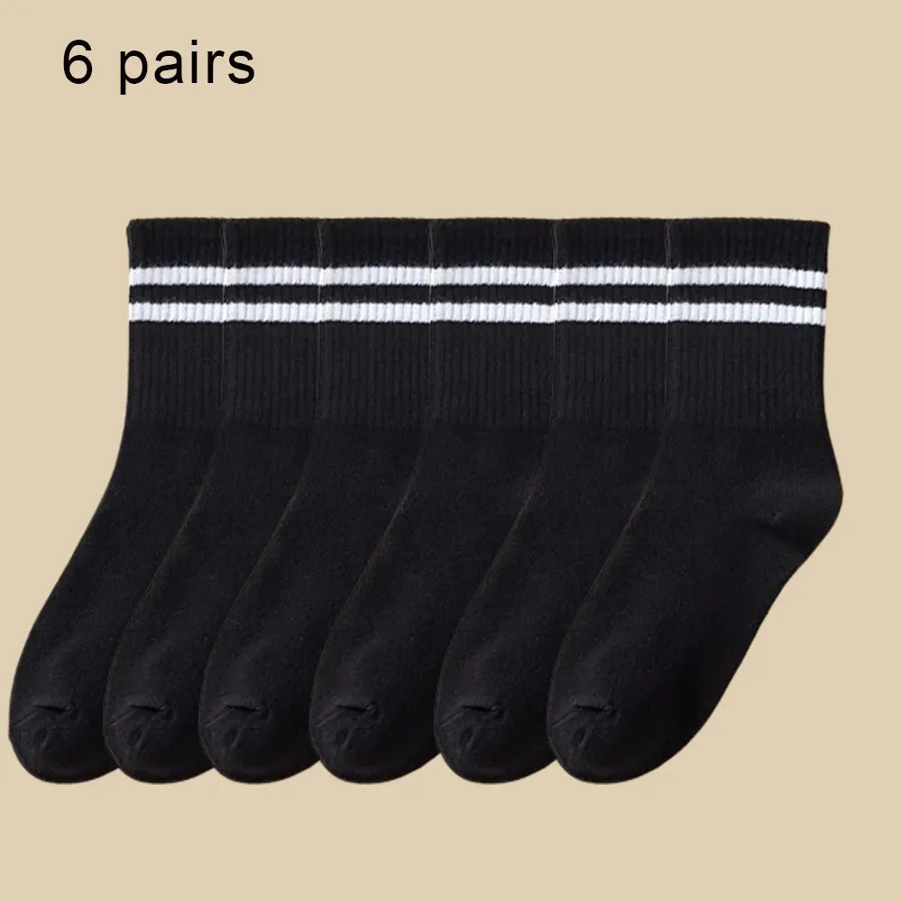 6 Pairs Women's Mid-Tube Socks - Solid Color, Autumn Winter Breathable Sport Sweat Absorbent Socks