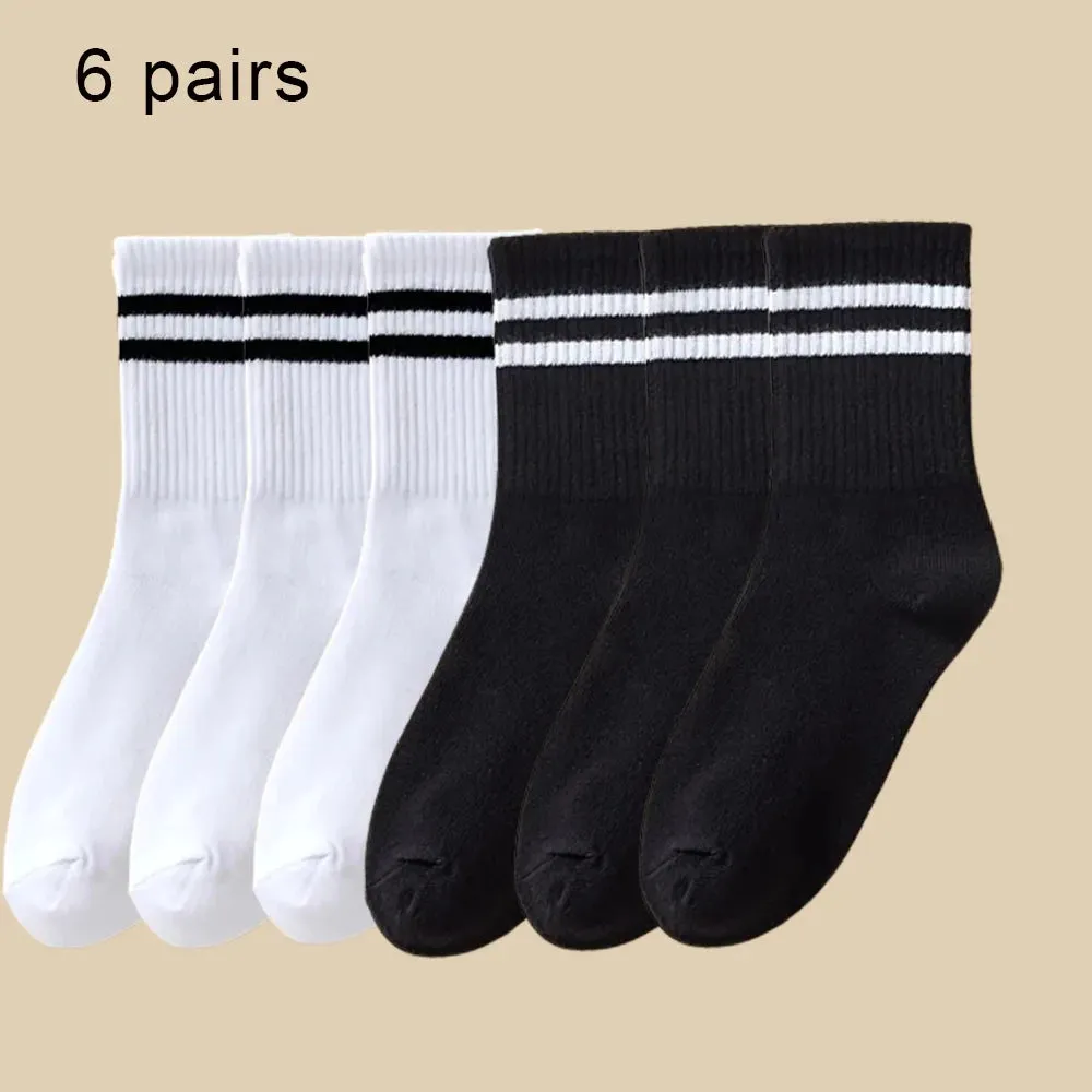 6 Pairs Women's Mid-Tube Socks - Solid Color, Autumn Winter Breathable Sport Sweat Absorbent Socks