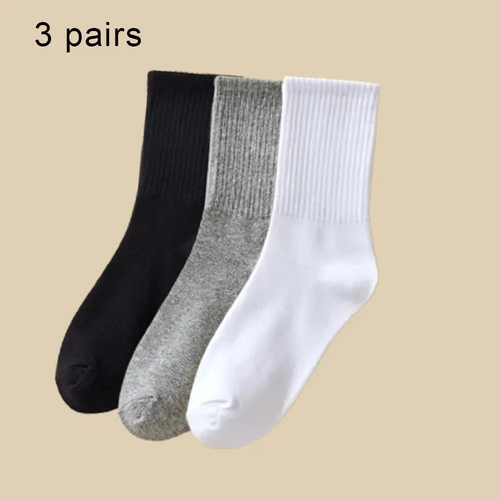 6 Pairs Women's Mid-Tube Socks - Solid Color, Autumn Winter Breathable Sport Sweat Absorbent Socks