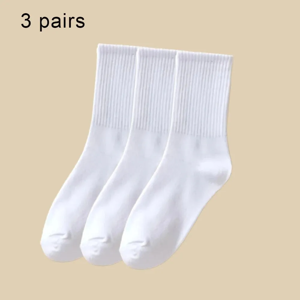 6 Pairs Women's Mid-Tube Socks - Solid Color, Autumn Winter Breathable Sport Sweat Absorbent Socks