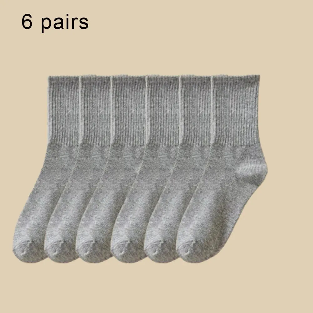 6 Pairs Women's Mid-Tube Socks - Solid Color, Autumn Winter Breathable Sport Sweat Absorbent Socks
