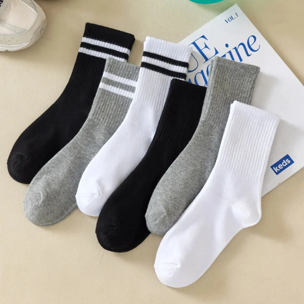 6 Pairs Women's Mid-Tube Socks - Solid Color, Autumn Winter Breathable Sport Sweat Absorbent Socks
