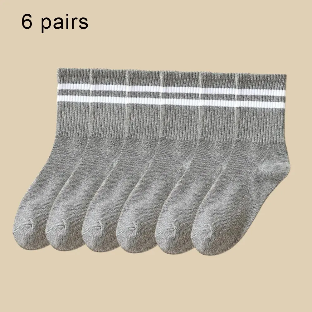 6 Pairs Women's Mid-Tube Socks - Solid Color, Autumn Winter Breathable Sport Sweat Absorbent Socks