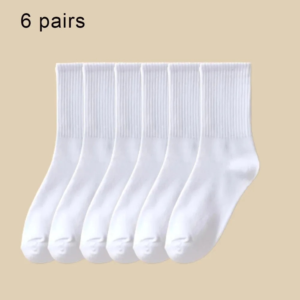 6 Pairs Women's Mid-Tube Socks - Solid Color, Autumn Winter Breathable Sport Sweat Absorbent Socks