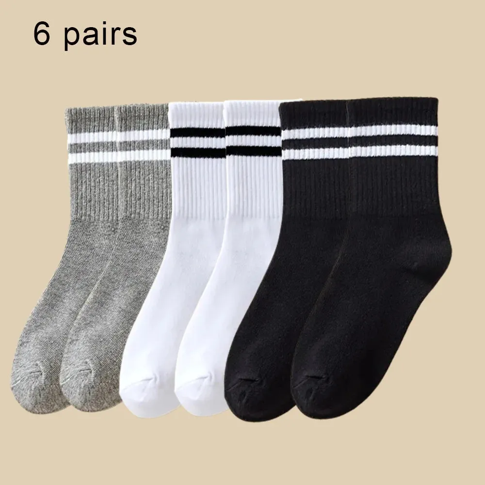 6 Pairs Women's Mid-Tube Socks - Solid Color, Autumn Winter Breathable Sport Sweat Absorbent Socks