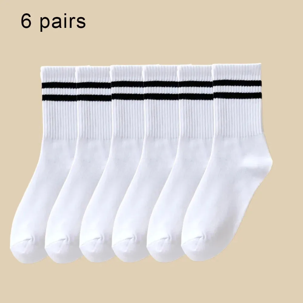 6 Pairs Women's Mid-Tube Socks - Solid Color, Autumn Winter Breathable Sport Sweat Absorbent Socks