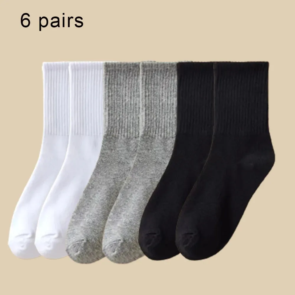 6 Pairs Women's Mid-Tube Socks - Solid Color, Autumn Winter Breathable Sport Sweat Absorbent Socks