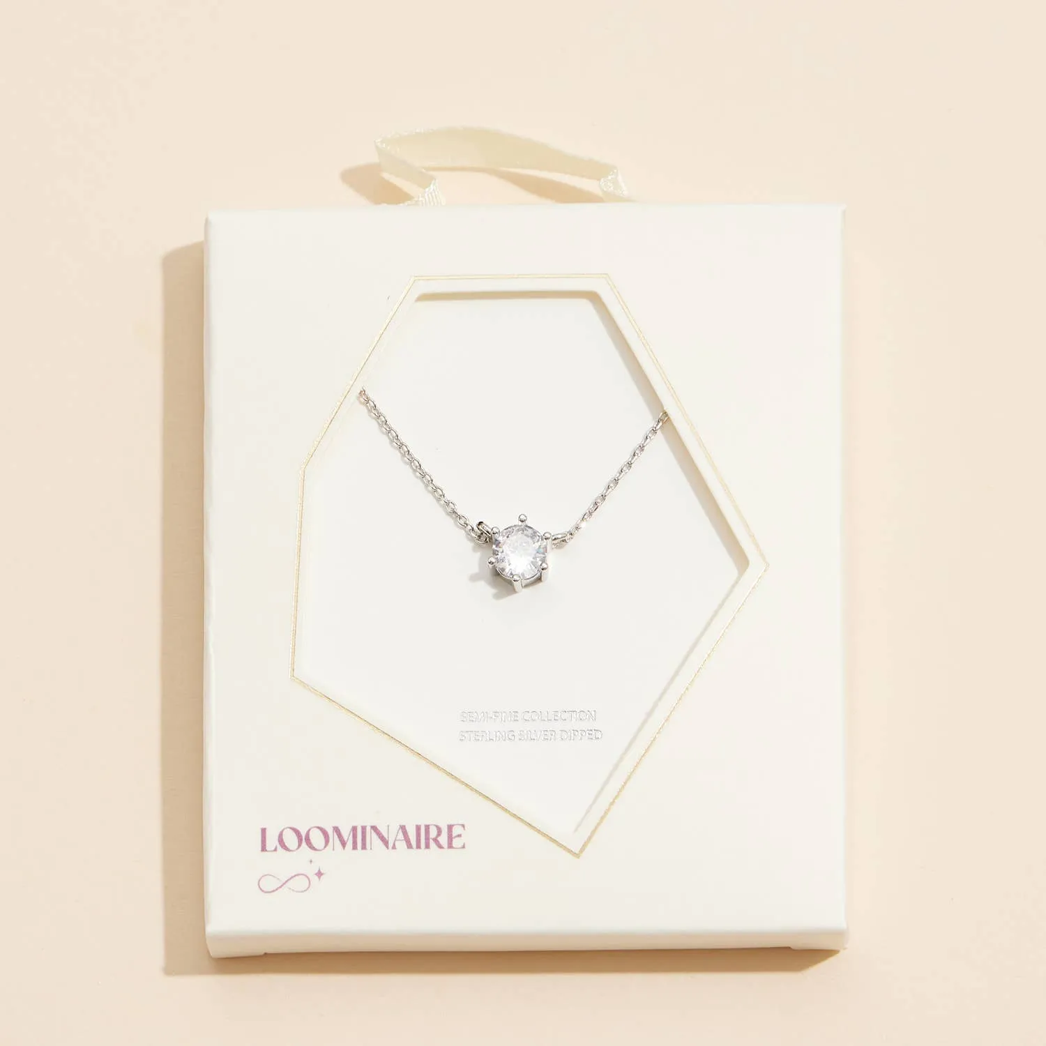 6mm Cubic Zirconia Stone Charm Necklace