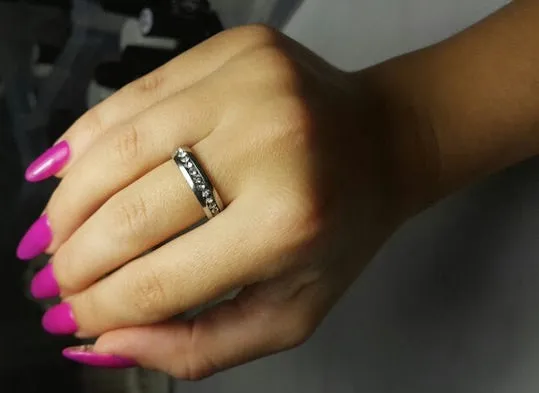 6mm Stainless Steel SILVER Wedding Band Engagement Ring Diamond Simulated Stones CZ Men's