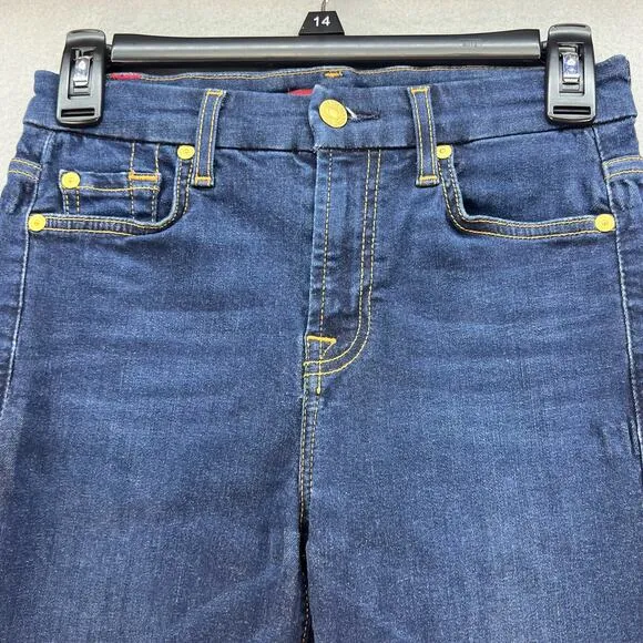 7 For All Mankind Jean Women's 25 (2) Dark Blue The High Waist Ankle Skinny