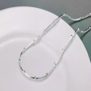 925 Sterling Silver Chain Necklace Snake Chain Simple Beads For Women Wedding Fashion Jewelry Christmas Birthday Gifts