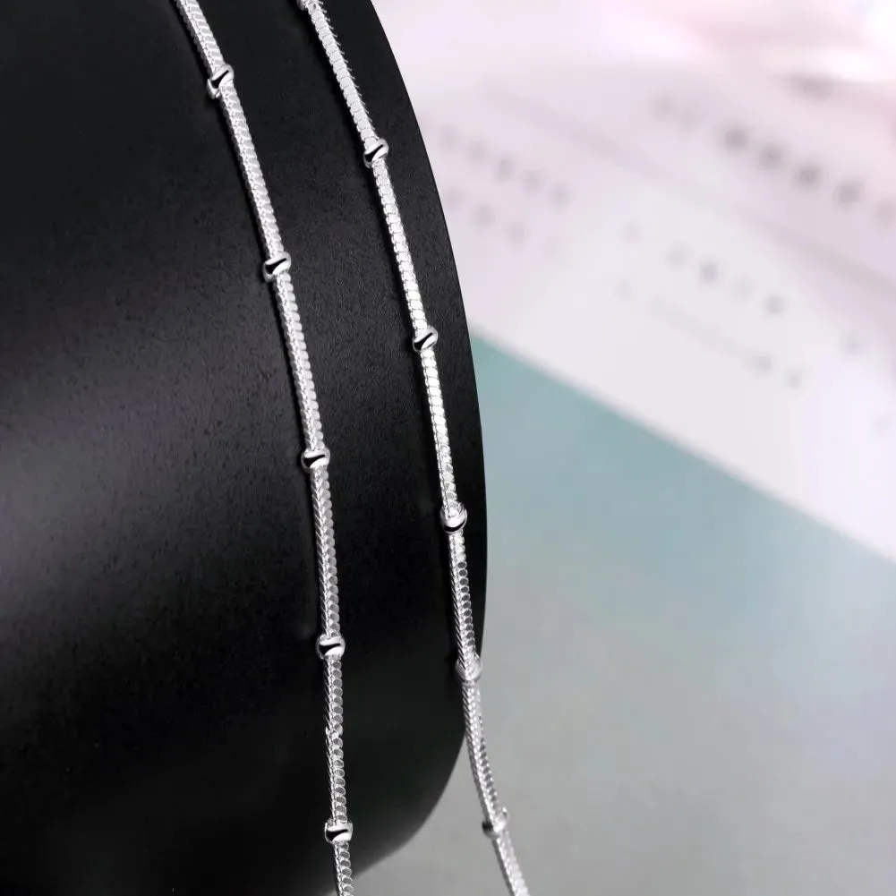 925 Sterling Silver Chain Necklace Snake Chain Simple Beads For Women Wedding Fashion Jewelry Christmas Birthday Gifts