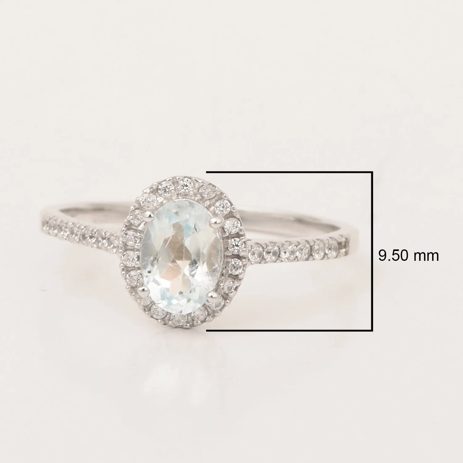 925 Sterling Silver Oval Aquamarine Women's Solitaire Ring