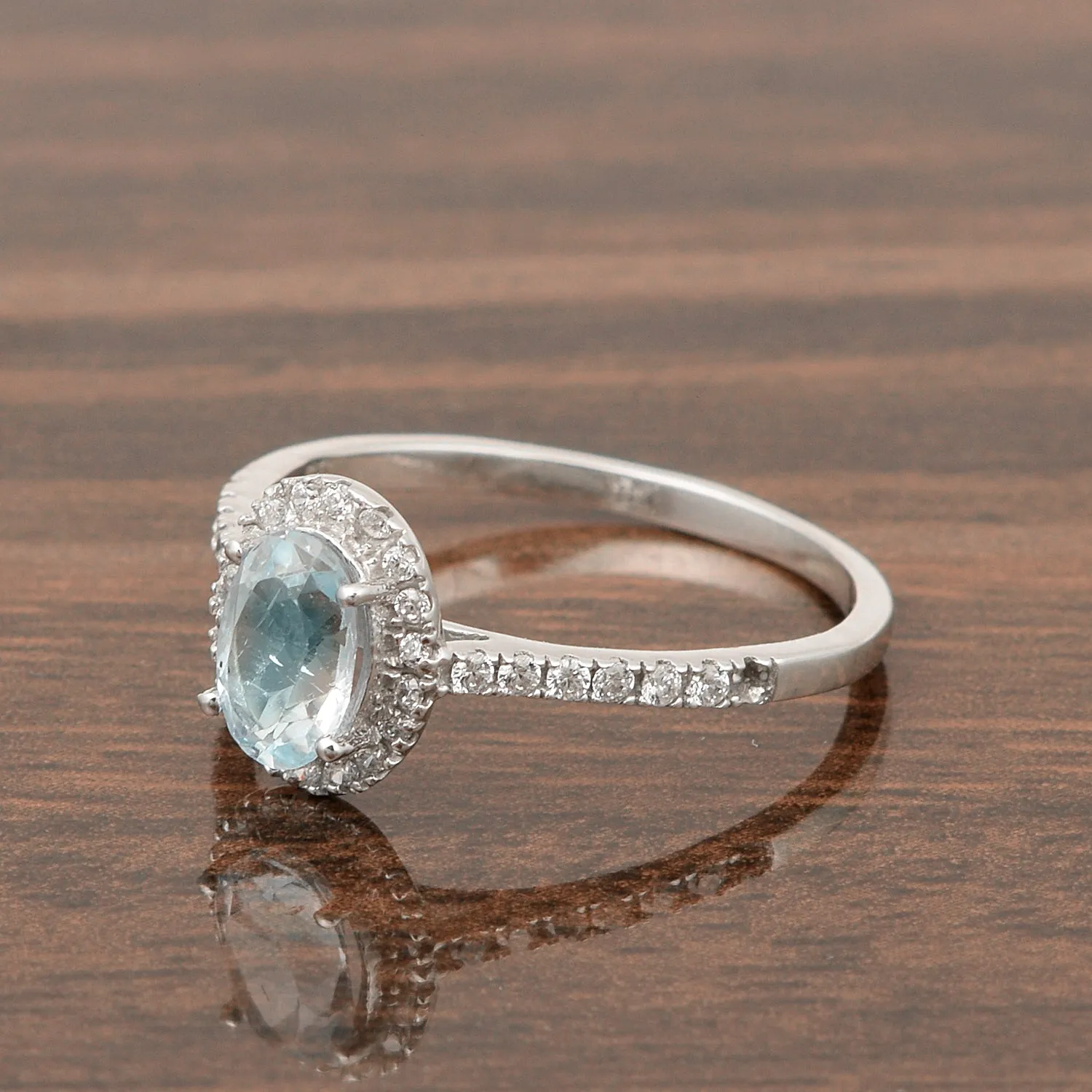 925 Sterling Silver Oval Aquamarine Women's Solitaire Ring