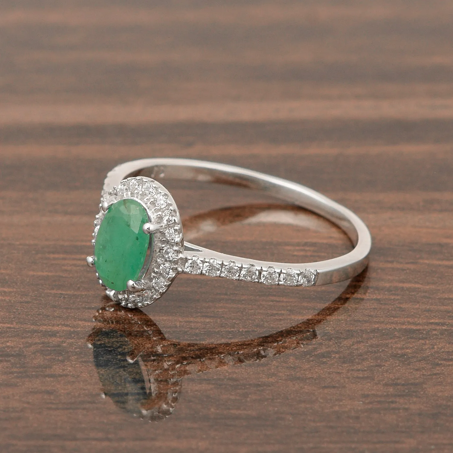 925 Sterling Silver Oval Emerald Women's Solitaire Ring