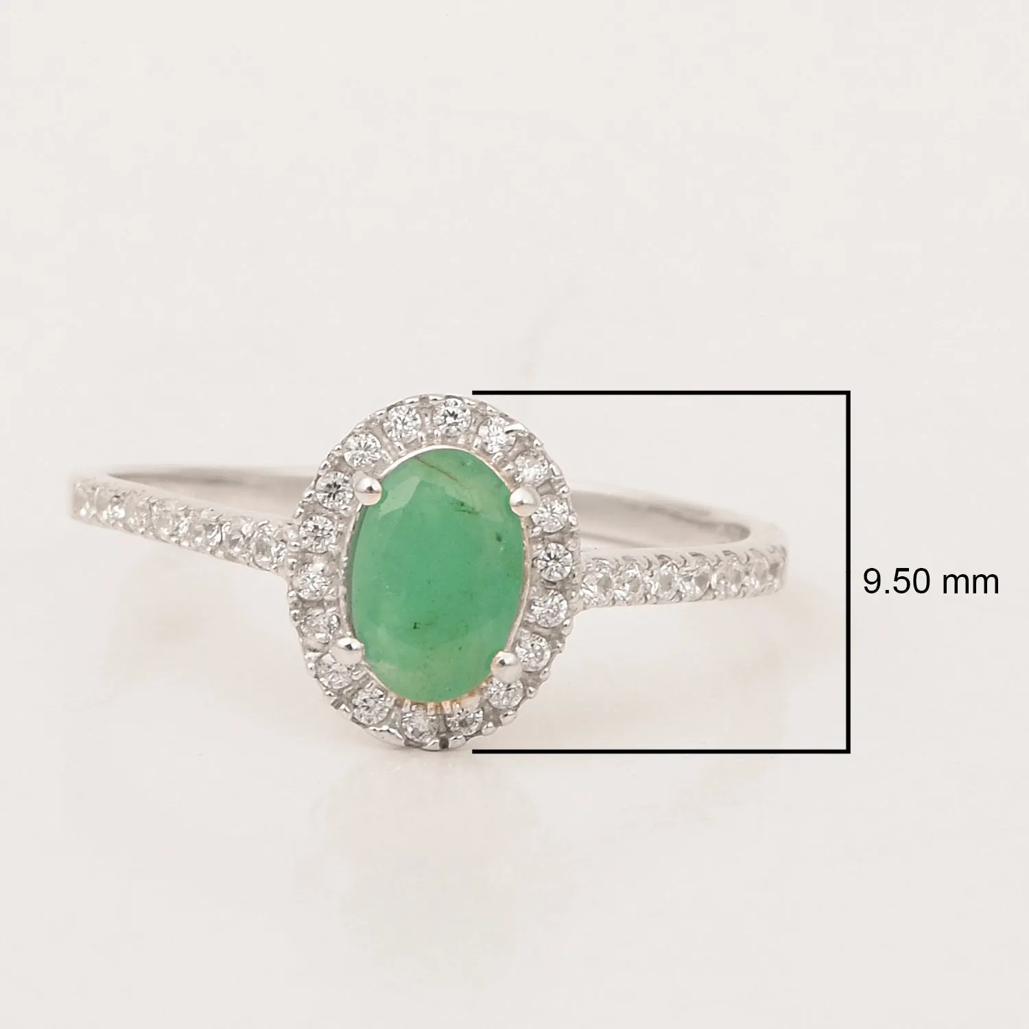 925 Sterling Silver Oval Emerald Women's Solitaire Ring