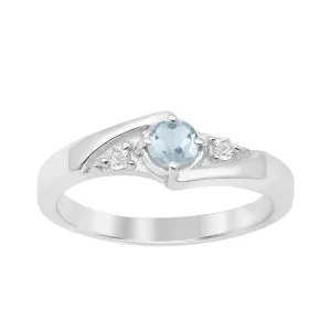 925 Sterling Silver Round Cut 4mm Aquamarine Women's Engagement Ring